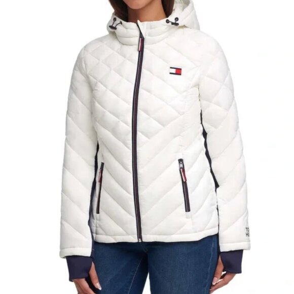 Tommy Hilfiger White Quilted Jacket with Black Details Small - Picture 1 of 12